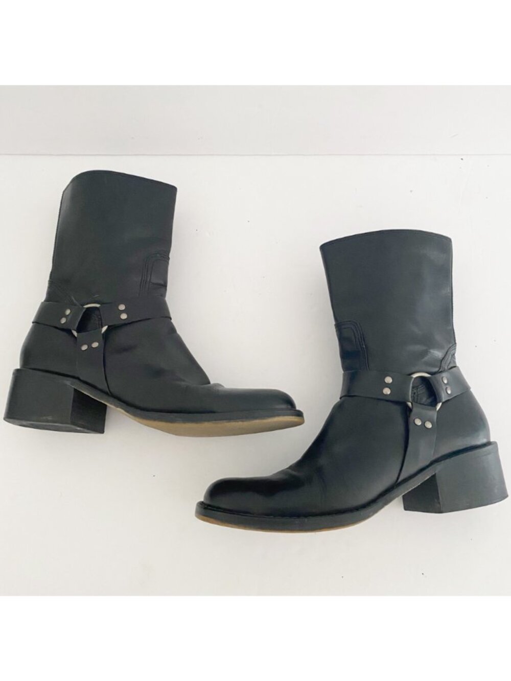 Vintage Nine West Harness Moto Boots Shoes Black